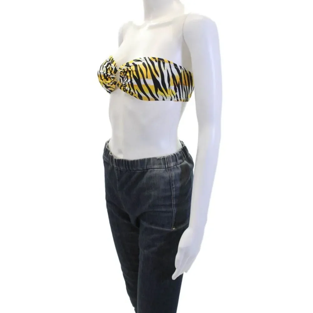Reina Olga Womens Tiger Print Strapless Bandeau Swim Top Yellow Size 2